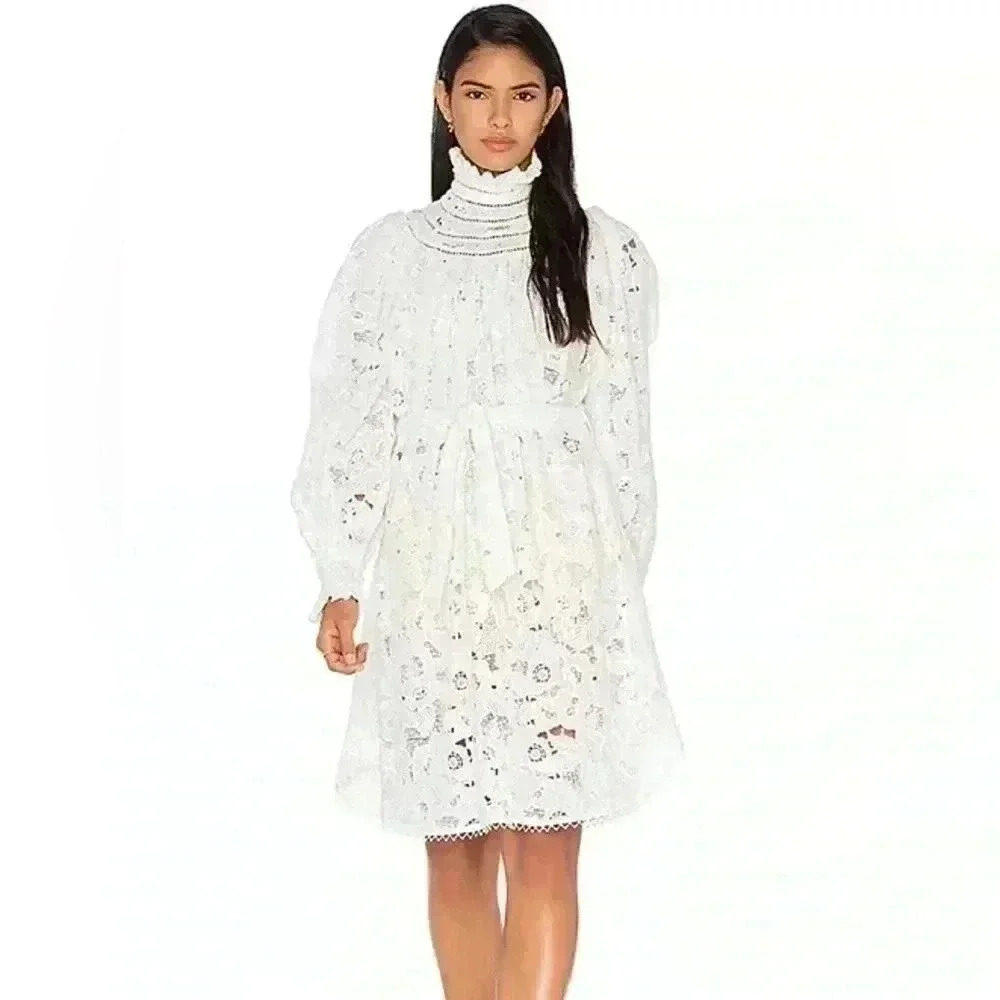 Zimmermann White Long Sleeve Mini Dress 1 US6 Master Chemisete Tunic Button Cuff